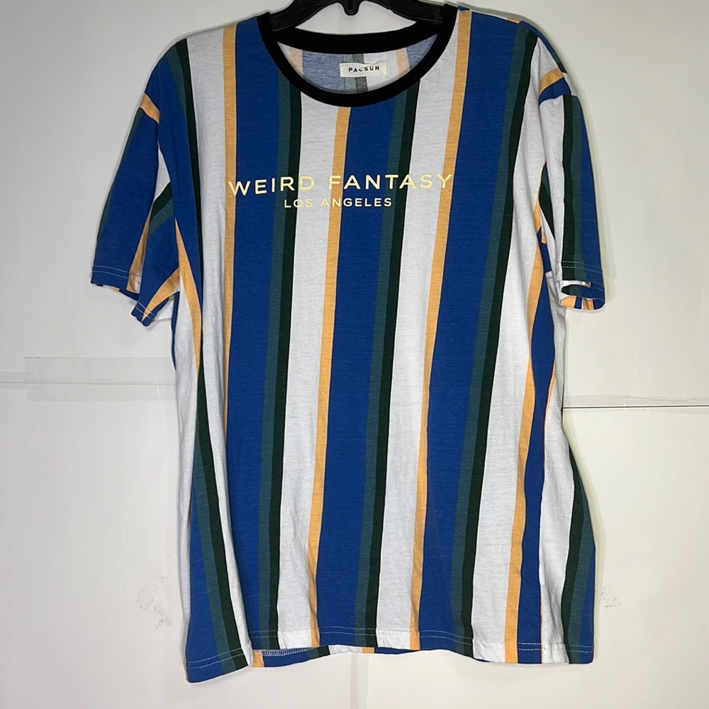 Men’s PacSun Weird Fantasy Striped T-Shirt Size Large